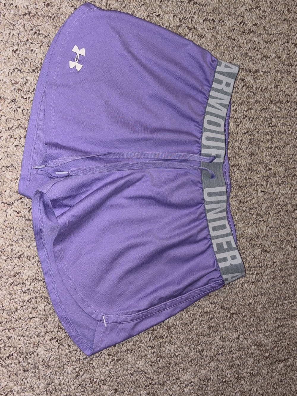 Under Armour Purple Women's Athletic Shorts with Gray Branded Waistband